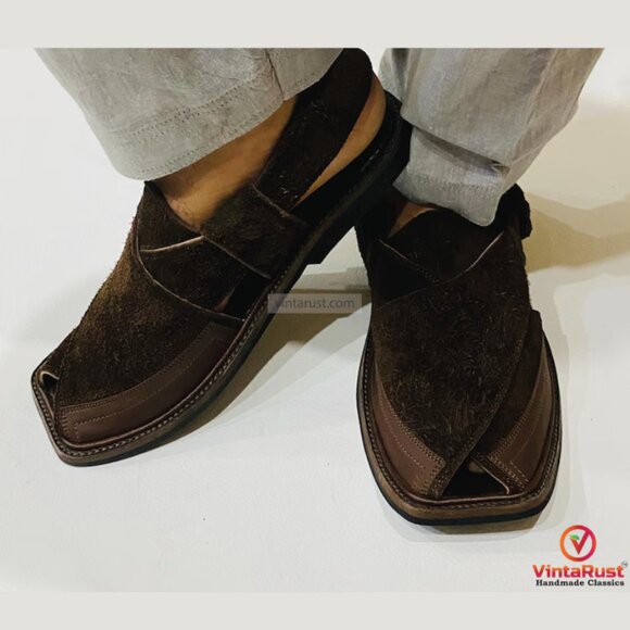 Classic Peshawari Sandals for Men, Stylish Dark Brown Suede Peshawari Chappals, main image 7